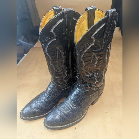 Tony Lama boots men's size 9D shrunken Bull Shoulder blue/gray leather classic W - Picture 3 of 12